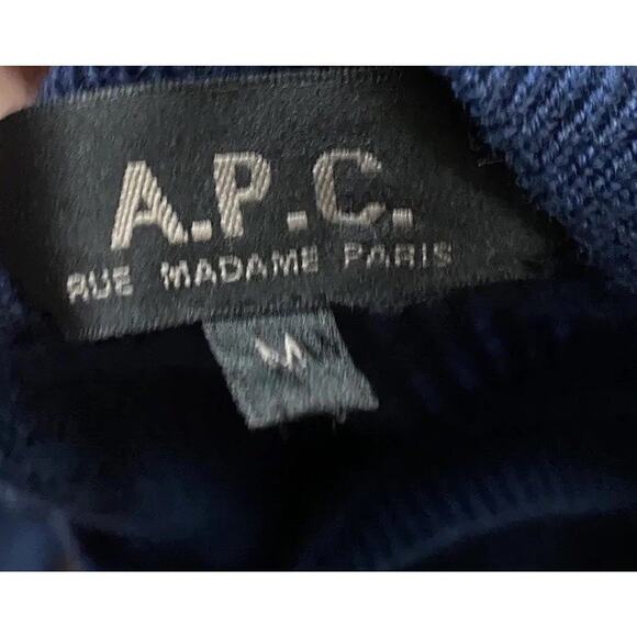 APC Rue Madame Blue Textured Knit Sweater Women S M long sleeve Blouse Fitted - Picture 7 of 9